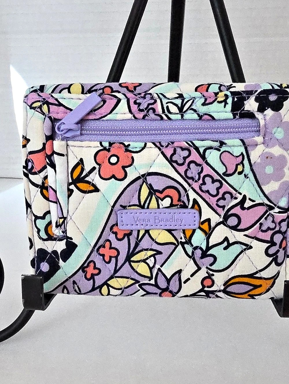 Vera Bradley Maddalena Paisley Quilted Purple Cotton Clutch Snap Closure Wallet